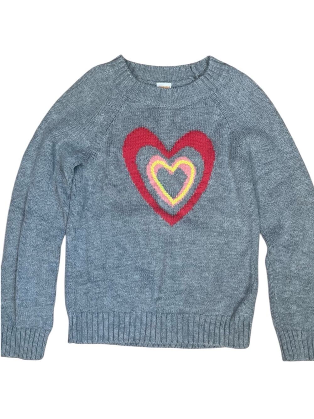 Gymboree Heart Sweater Girls Medium Grey Cotton Pullover Crew Neck Rainbow